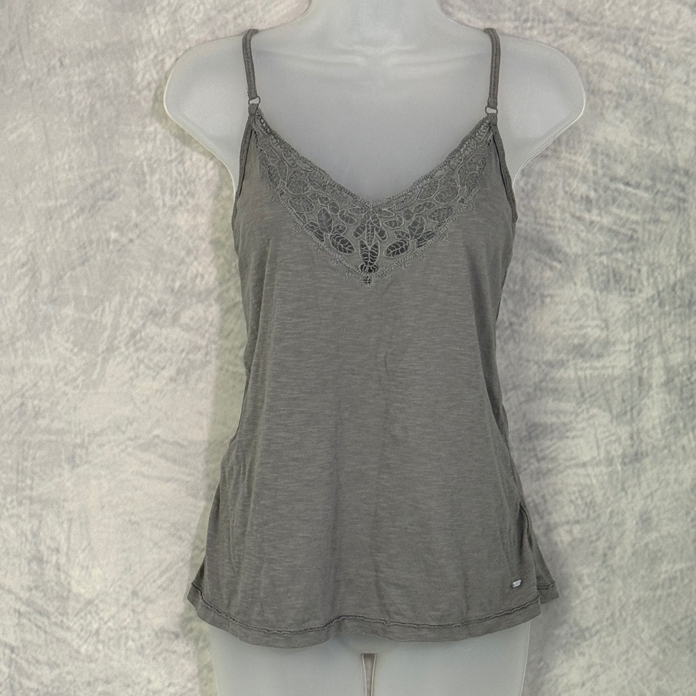 Vtg Y2k Aeropostale Gray Lace Trim Cami Tank Top Womens sz L Elena‎ Gilbert